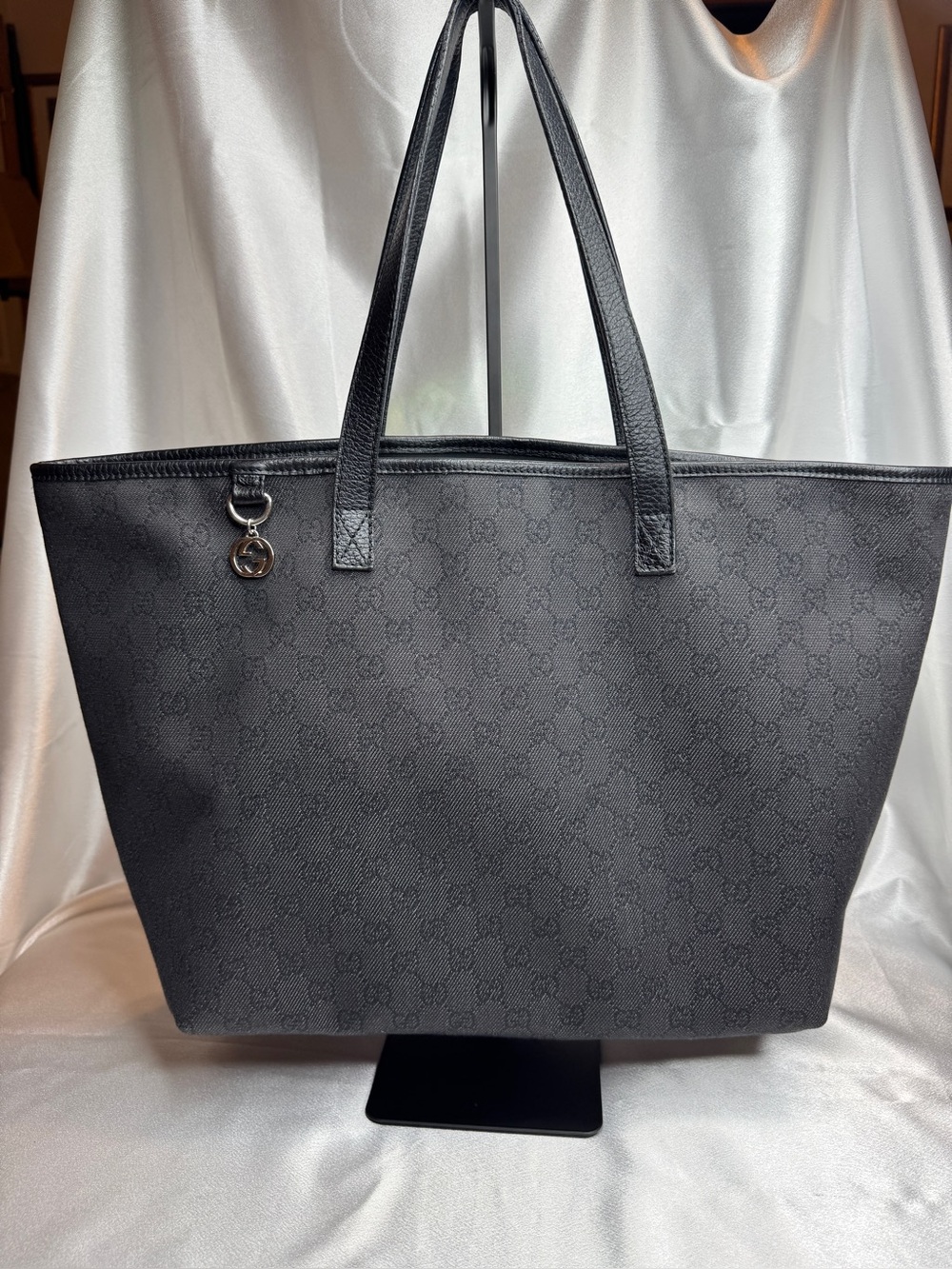 Gucci Black Monogram Denim with Leather Straps Tote Bag w/ COA Unisex